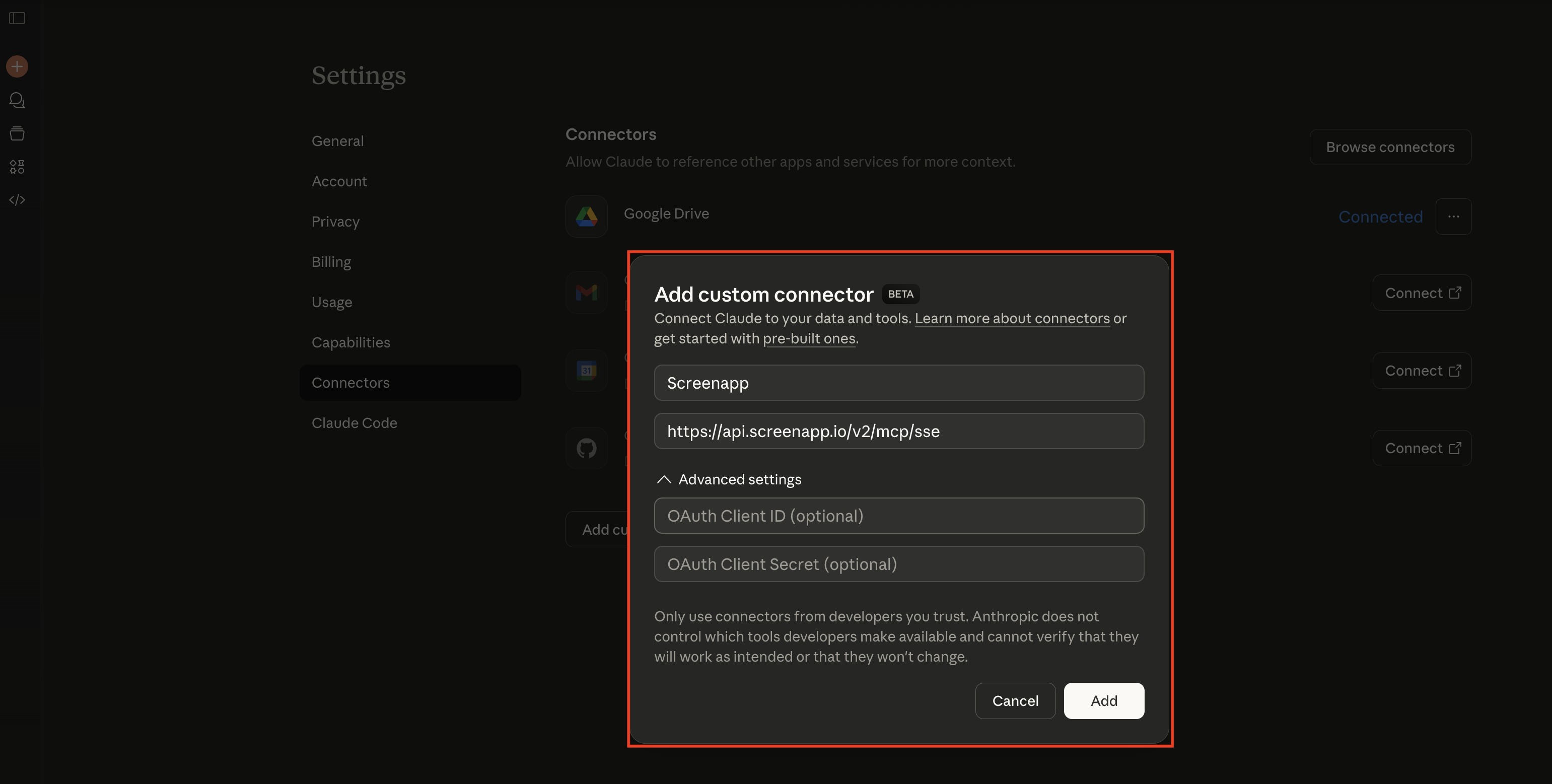 Add Custom Connectors